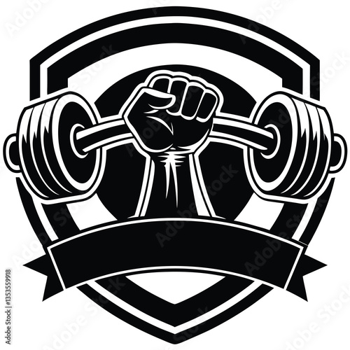 vector fitness logo, hand lifting barbell