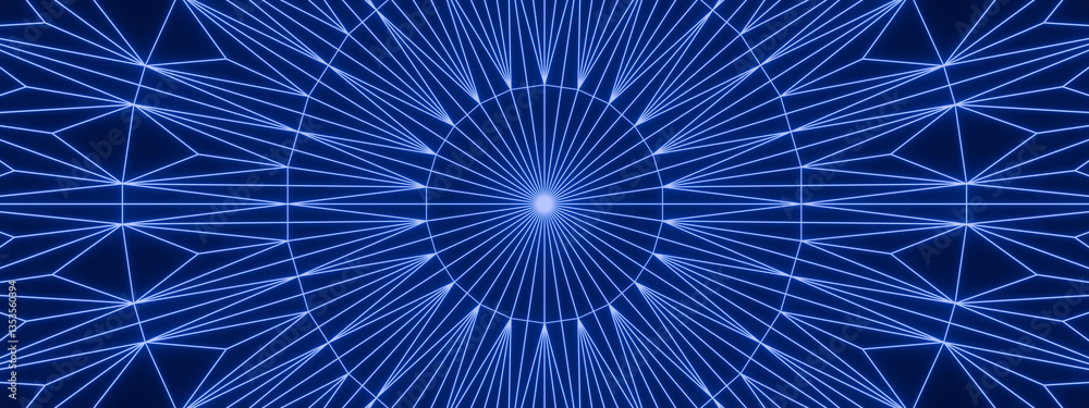 Obraz premium Abstract concentric blue neon lines background