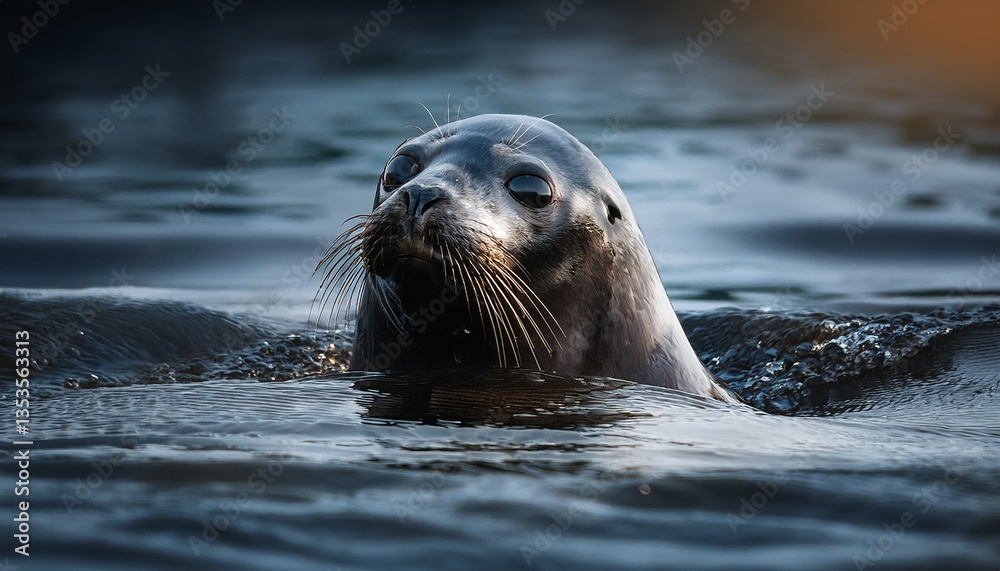 Obraz premium majestic seal with glowing eyes emerging from dark water