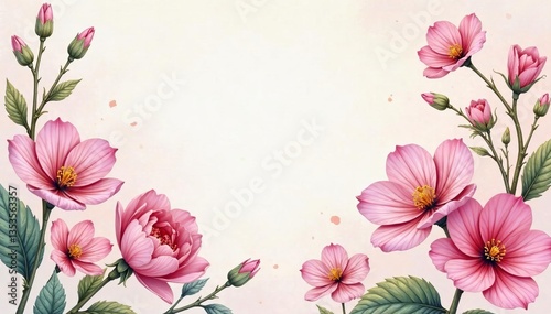 Intricate watercolor illustrations of intricate flowers on a delicate pastel background, botanical, artistic, soft