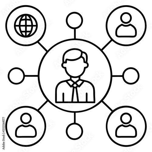 Digital marketing and social media strategy line art vector illustration