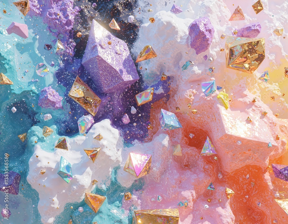Fototapeta premium Aurora of crystal shapes amidst vibrant pastels