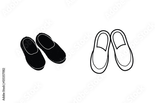Simple House Slippers Black, White, Outline, Icon, Design, Footwear, Comfort, Home, Sleepwear, Relax