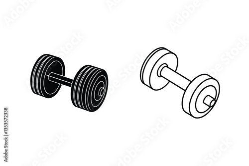 Dumbbell Fitness Icons Weightlifting, Exercise, Strength Training Graphics