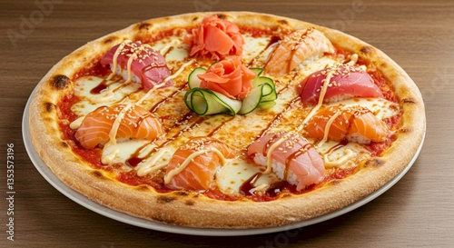 Delicious Sushi Pizza Salmon Tuna Sesame Japanese Cuisine Food Photography