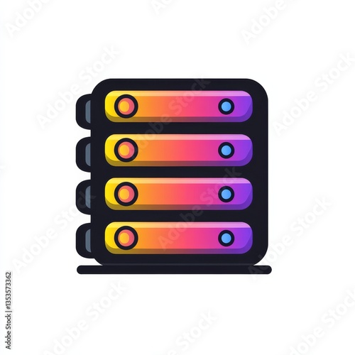 Colorful Server Rack Illustration with Rounded Edges, Representing Data Storage and Processing