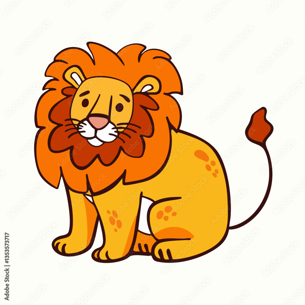 Fototapeta premium Friendly Cartoon Lion Sitting with Big Mane