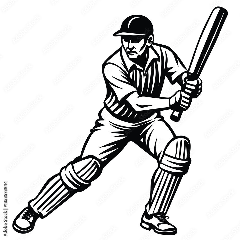 black and white cricket player with cricket bat in his hands black and white cricket player with cricket bat in his hands