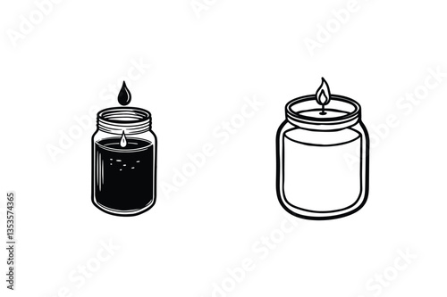Mason Jar Candles Black and White, Lit and Unlit Designs