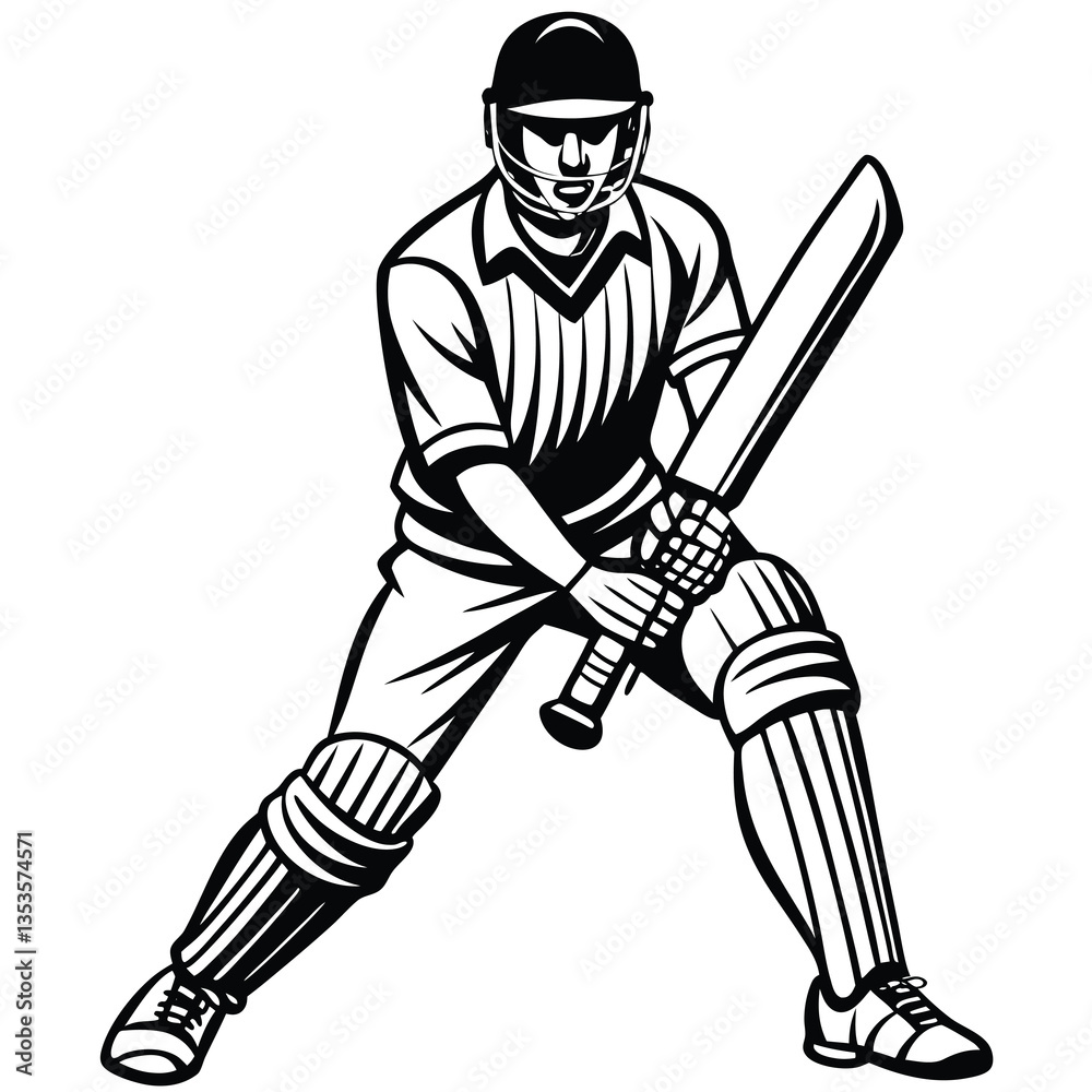 black and white cricket player with cricket bat in his hands black and white cricket player with cricket bat in his hands