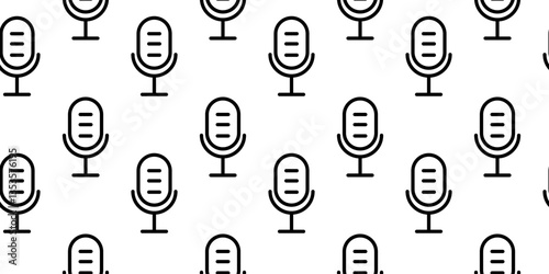 Patterns of microphones on a white background create a unique design aesthetic