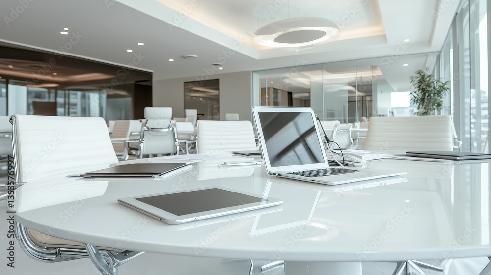 Contemporary and stylish modern office space featuring sleek furniture, large , and minimalist design elements Contemporary and stylish modern office space featuring sleek furniture, large , and minimalist design elements