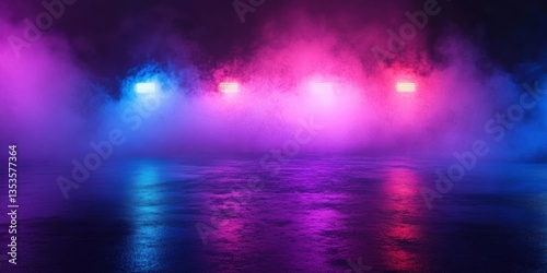 Wallpaper Mural Neon Lights Illuminate a Foggy Night with Vibrant Colors, Creating a Dreamlike Atmosphere. Colorful Cyberpunk Style. Torontodigital.ca