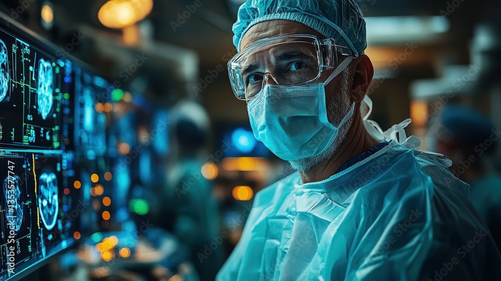 Split screen showing robotic surgery being performed simultaneously with remote surgeon controlling via holographic interface Split screen showing robotic surgery being performed simultaneously with remote surgeon controlling via holographic interface