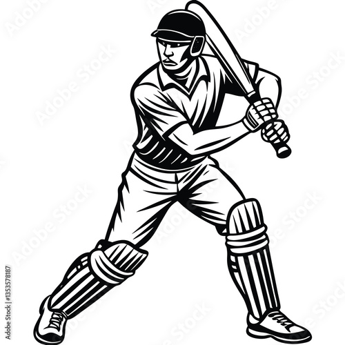 Silhouette illustration of cricket player
