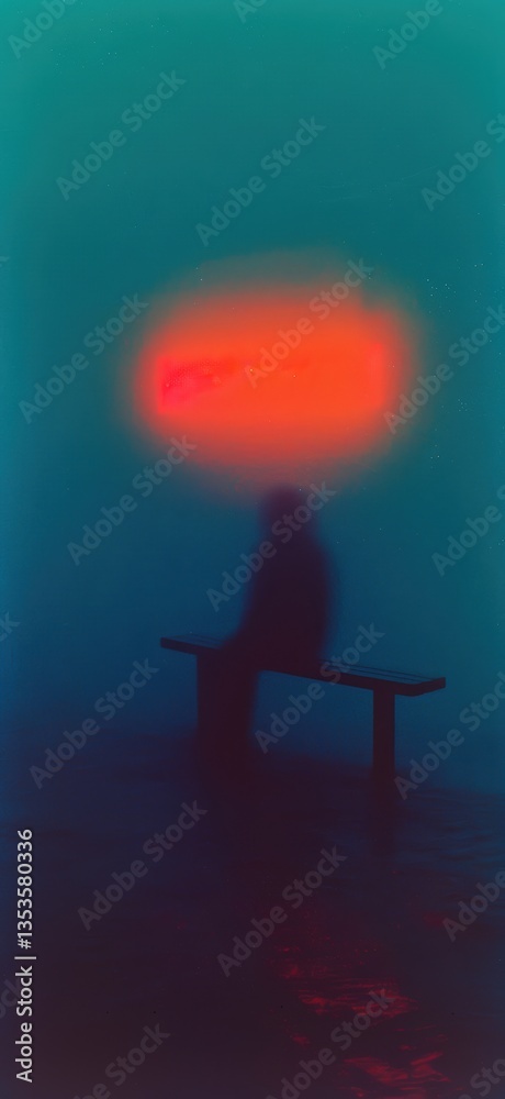 Obraz premium Silhouetted figure on bench against vibrant backdrop