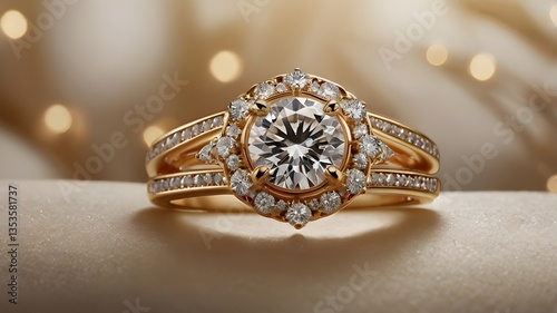 A high-quality macro shot of golden and silver rings with intricate gemstone details, arranged on black velvet stands, in a glamorous jewelry store setting, Generative Ai
