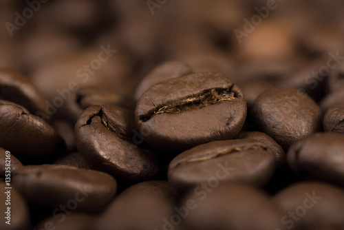 macro close up of roasted coffee beans background, 3d render, realistic