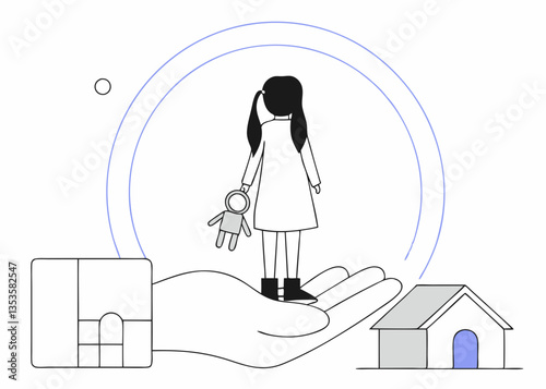 A women is protected by man hand with the concept of care for women, international women's day vector illustration flat 