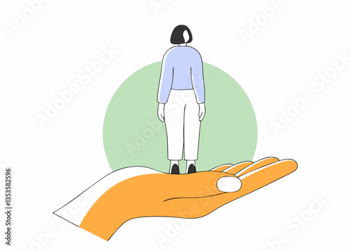 A women is protected by man hand with the concept of care for women, international women's day vector illustration flat 