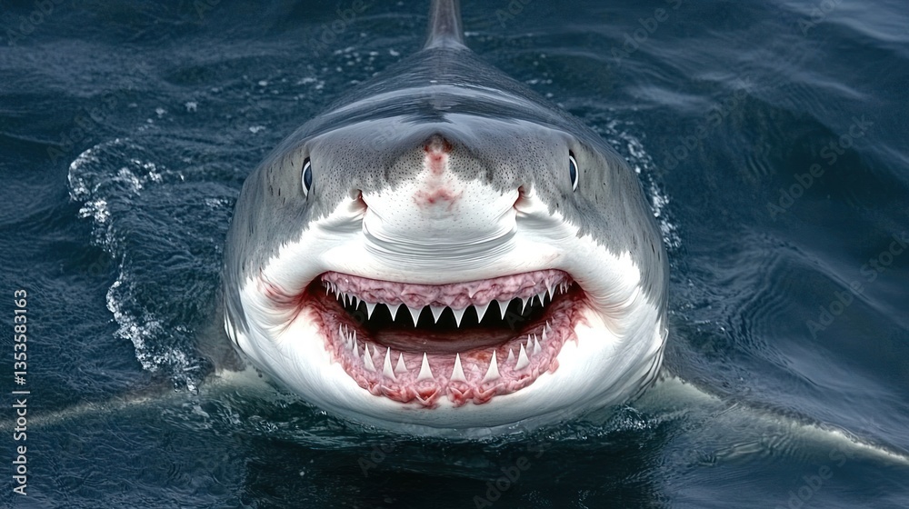 Fototapeta premium Great white shark close-up, ocean surface.