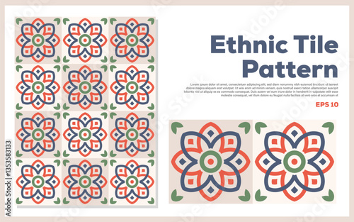 Ceramic design tile pattern. Traditional vintage floral and geometric vector Illustration