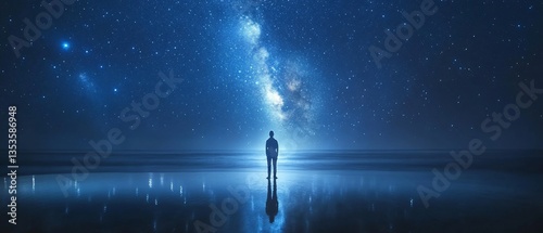 Solitude and wonder, a human silhouette under a majestic night sky
