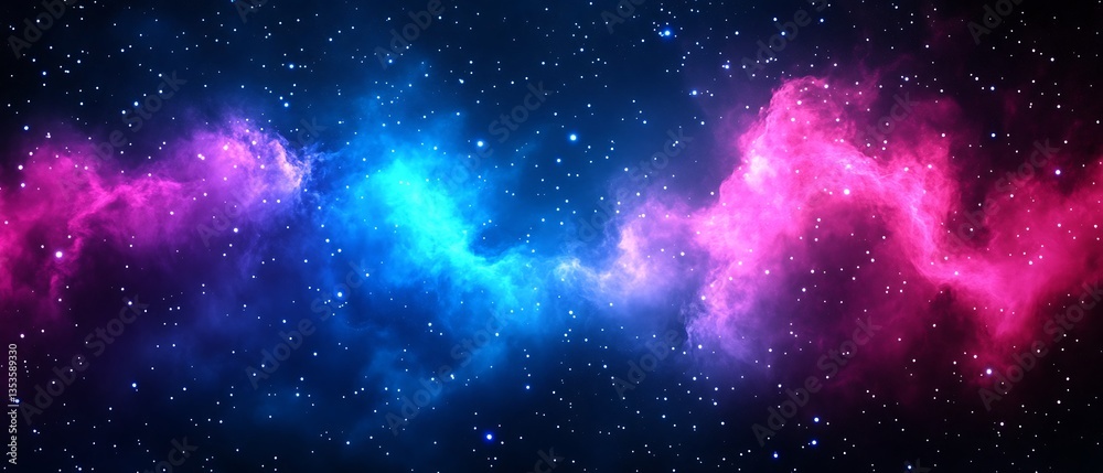 Naklejka premium A colorful nebula illuminates the dark expanse of outer space