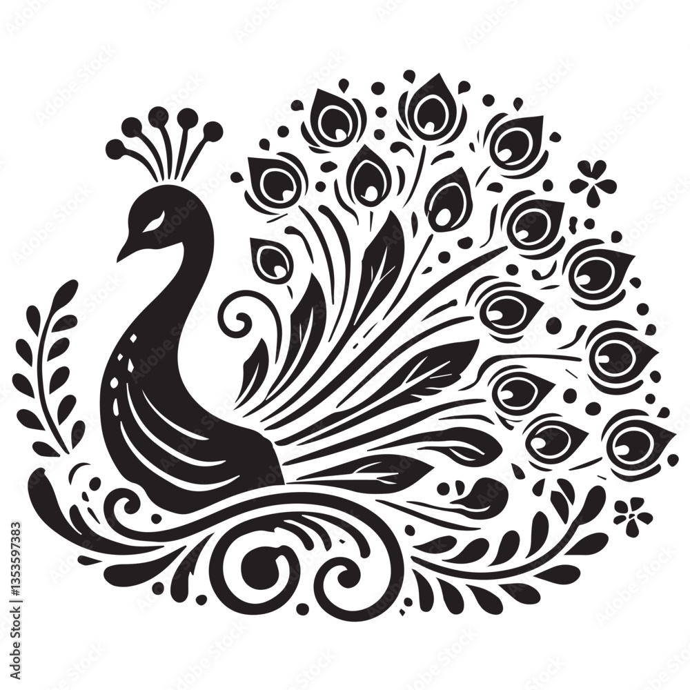 Peacock silhouette black and white vector icon Peacock silhouette black and white vector icon