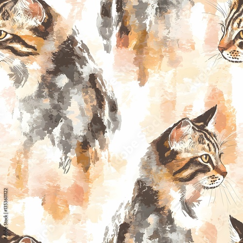 This watercolor tabby pattern flows like a cat's purr in earthy hues.