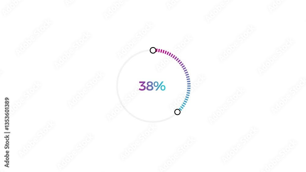 38% percent number circle loading pie chart icon modern design animation, on white background 4K video. 38% percent number circle loading pie chart icon modern design animation, on white background 4K video.