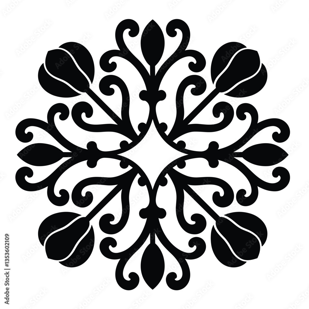 Elegant symmetrical floral ornament design