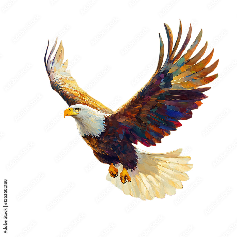 Obraz premium A Radiant Bald Eagle Soaring High in the Sky Isolated on Transparent Background
