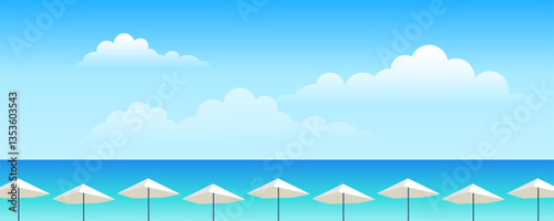 summer beach umbrellas sea ocean minimalist landscape vector illustration