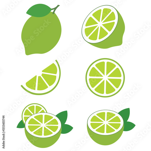Fresh lemon fruits collection of vector illustrations isolated on white.
