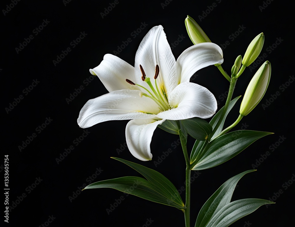 Fototapeta premium Elegant white lily on black background