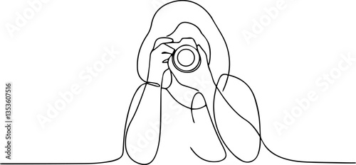 a photographer woman line art vector illustration
