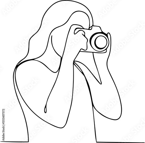 a photographer woman line art vector illustration