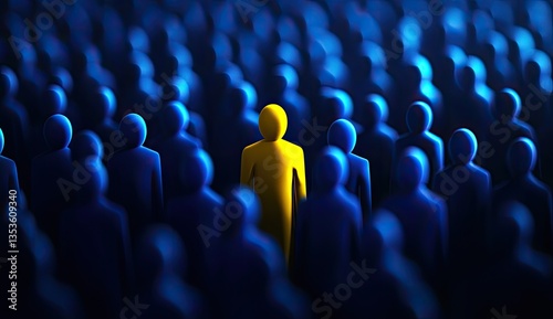 Standing out from the crowd.  A single, prominent figure amidst a sea of similar figures