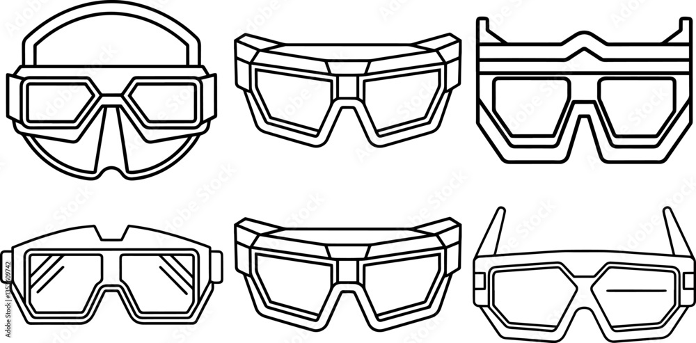 Set of futuristic safety goggles line art vector illustration