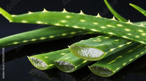 Harvesting aloe vera leaves indoor farm botanical close-up dark background natural remedies