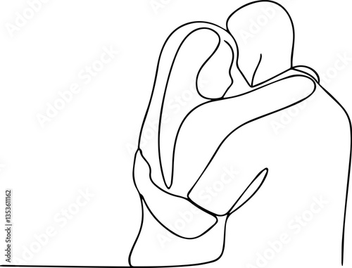 couple hugging one line vector drawing