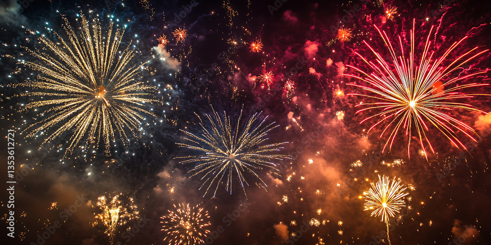 Naklejka premium Sparkling New Year Fireworks Wallpaper Background for Celebration and Festive Projects