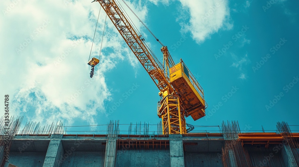Fototapeta premium Industrial Crane at Construction Site for Heavy Material Lifting