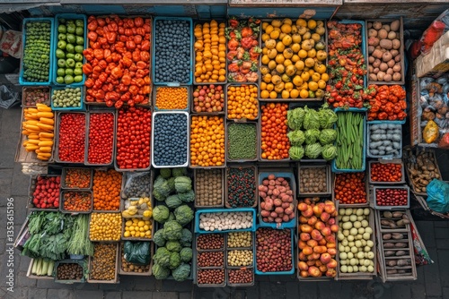 Wallpaper Mural Farmers market stall displays vibrant vegetables and fruits, showcasing fresh produce. Concept of farmers market stall highlights abundance and variety in colorful arrangement. Torontodigital.ca