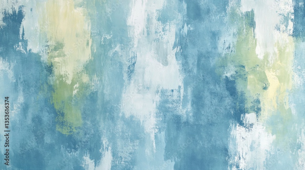 Obraz premium A sleek blue wallpaper with geometric patterns of green, yellow, and light grey, creating a contemporary, minimalist design, A soothing blue wallpaper with faded accents of green, yellow, and light gr