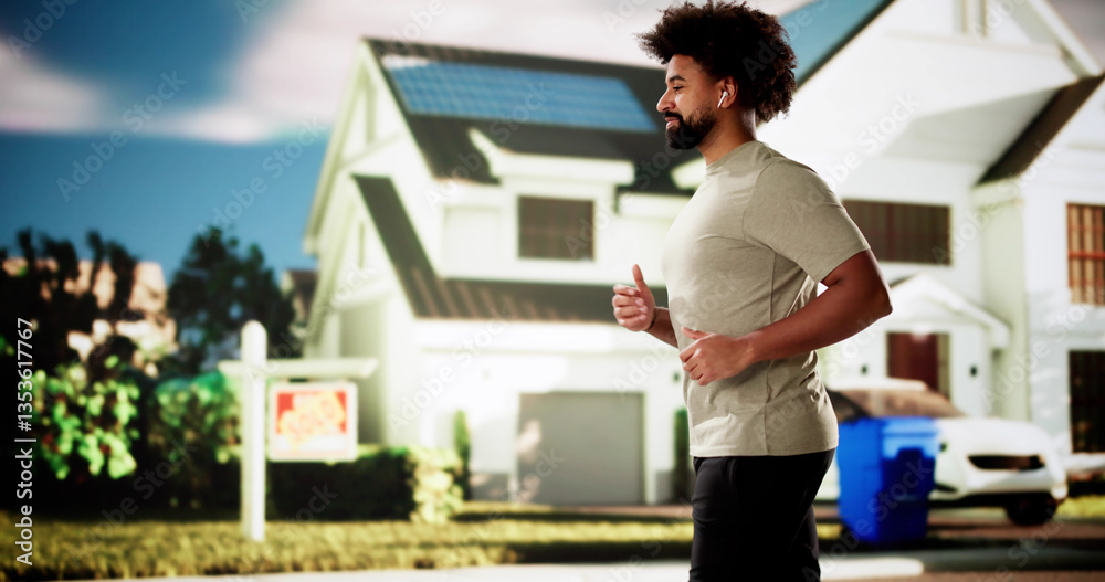 Fototapeta premium African American athlete sprints along city street