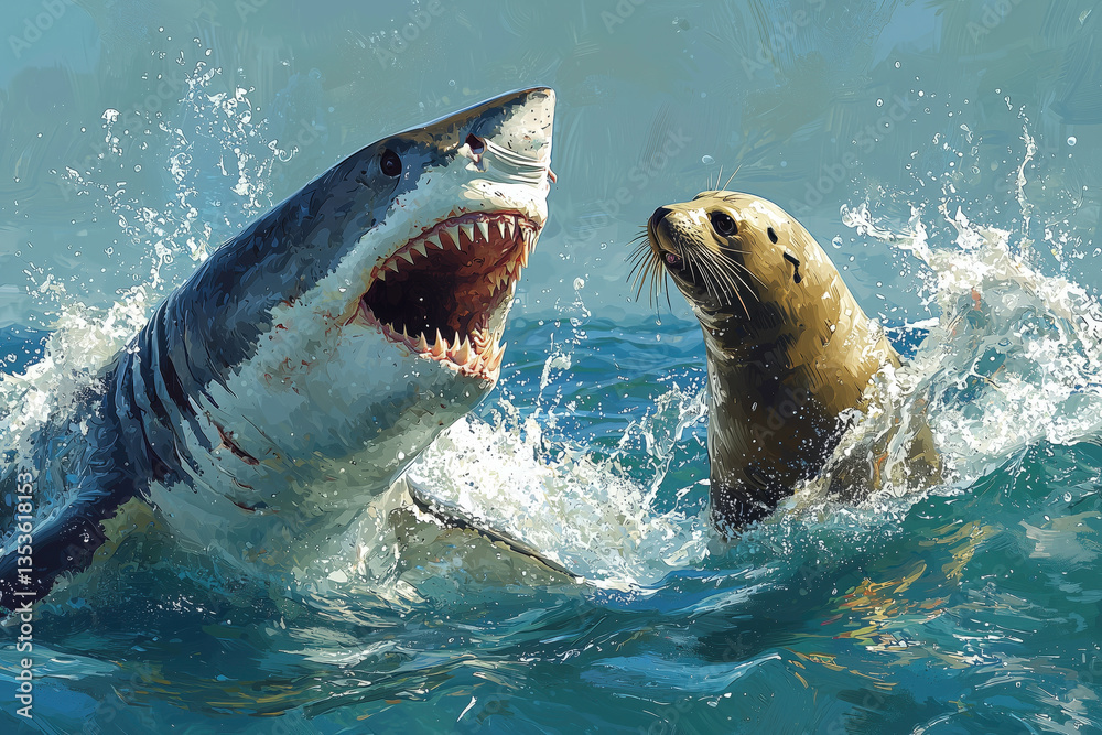 Obraz premium Ocean Predator Confronts Seal