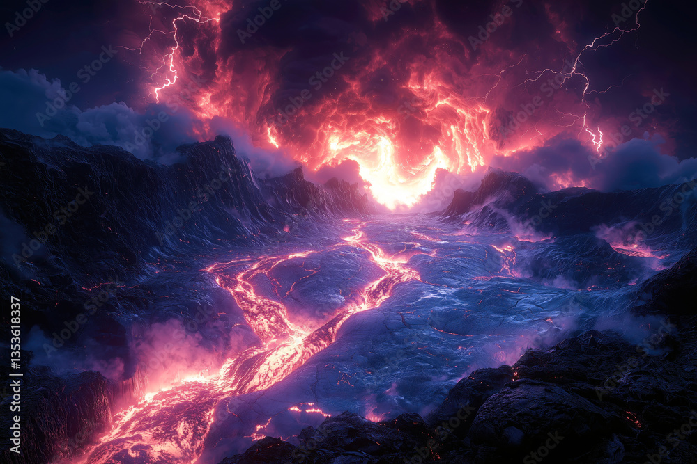 Fototapeta premium Rifted Earth and Thunder Under the Apocalyptic Sky