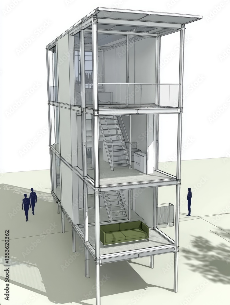 Fototapeta premium Modern three-story modular home design rendering